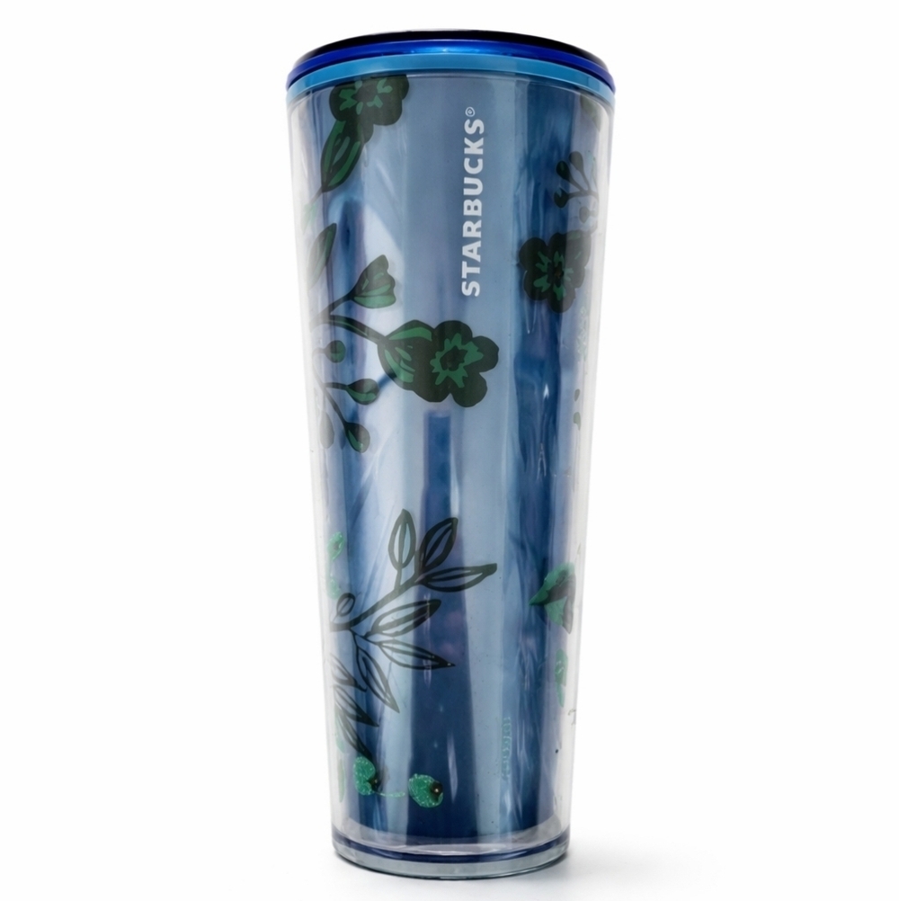 Starbucks 2022 Holiday Blue Berry Corsage Color Changing 24oz Glitter Tumbler